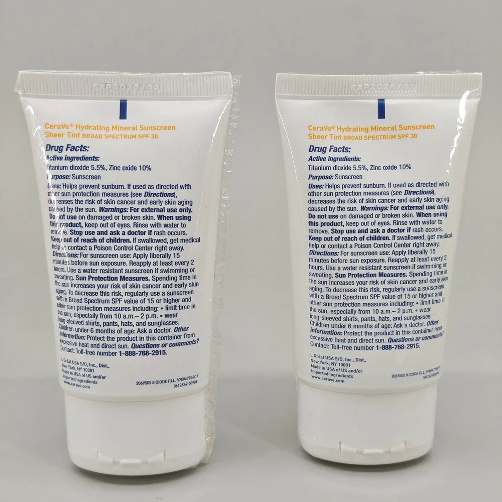 CeraVe Hydrating Mineral Sunscreen SPF 30 Light Sheer Tint 1.7oz 2 PK Exp 12/27